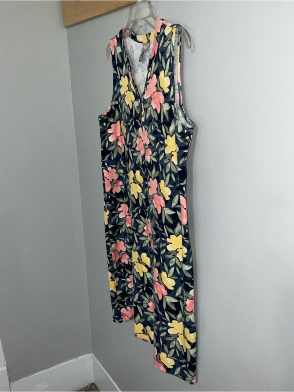 Chico's Navy Sleeveless Floral T-Shirt Shift Dress All-Day Comfort Size1/Small - Picture 2 of 8